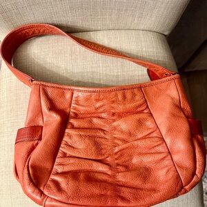 B. Makowsky Burnt Orange Leather Shoulder Bag